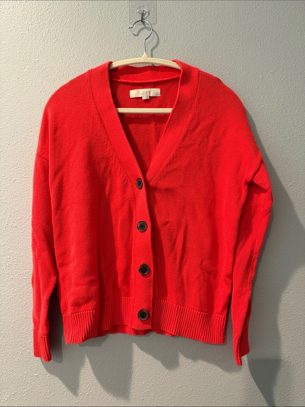 LOFT Red V-Neck Button Cardigan Sweater